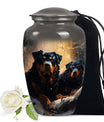 Rottweiler Dog Cremation Urn for Pet Ashes - Two Dogs in Snowy Forest Memorial Urn