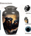 Rottweiler Dog Cremation Urn for Pet Ashes - Two Dogs in Snowy Forest Memorial Urn
