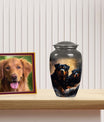 Rottweiler Dog Cremation Urn for Pet Ashes - Two Dogs in Snowy Forest Memorial Urn