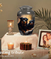 Rottweiler Dog Cremation Urn for Pet Ashes - Two Dogs in Snowy Forest Memorial Urn
