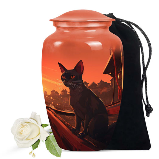 Orange Pet Keepsake Urn for Cat Lovers - Adventure Cat Memorial Urn