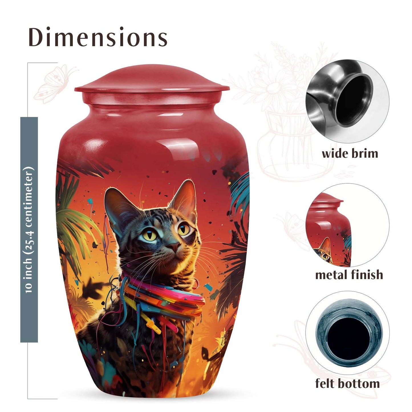 Colorful Personalized Pet Cremation Urn for Pet Ashes - 6-inch, 40 cu in - Yatskia