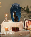 Stargazer Cat Cremation Urn for Pet Ashes - Mystic Night Portrait Pet Memorial