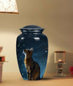 Stargazer Cat Cremation Urn for Pet Ashes - Mystic Night Portrait Pet Memorial