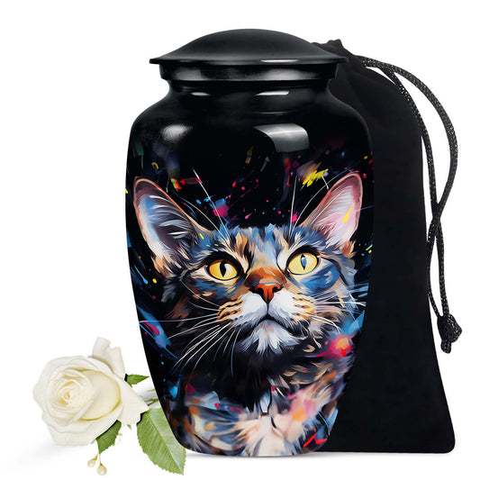 Abstract Cat Cremation Urn for Pet Ashes - Colored Cat Portrait for Pet