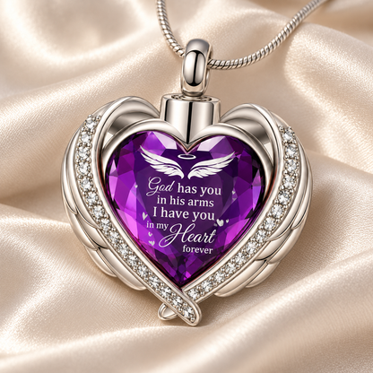 Purple Heart Angel Wings Memorial Necklace | Forever Loved Keepsake