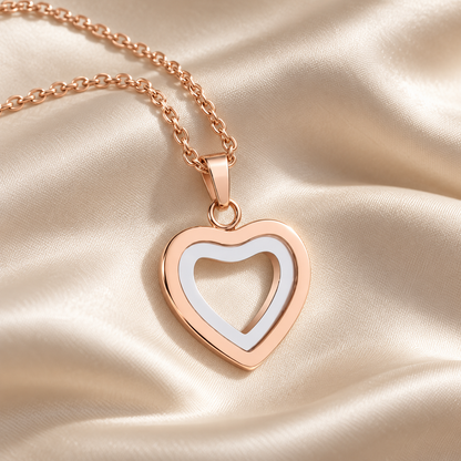 Rose Gold Open Heart Memorial Necklace | Two-Tone Heart Pendant