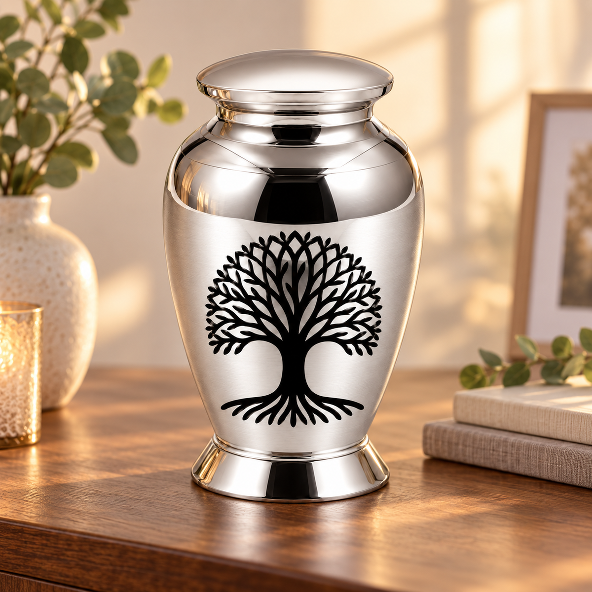 Silver-Tone Tree of Life Cremation Urn for Ashes