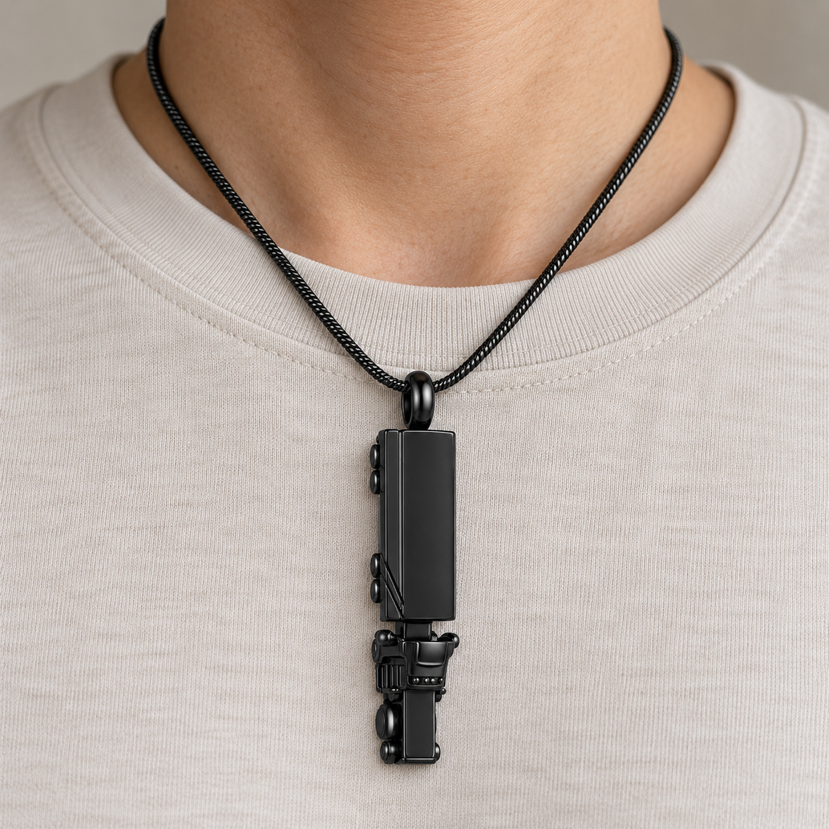 Black Geometric Memorial Necklace | Modern Keepsake Pendant