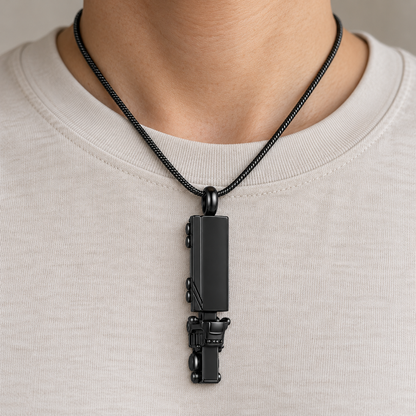 Black Geometric Memorial Necklace | Modern Keepsake Pendant