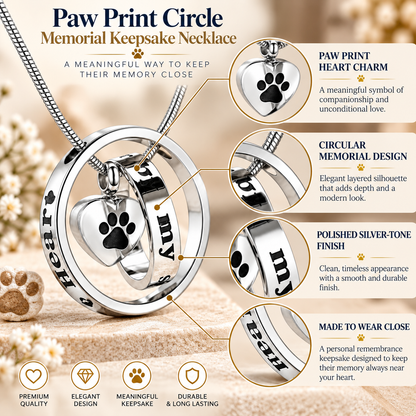 Paw Print Heart Pet Memorial Necklace | Silver Keepsake Pendant