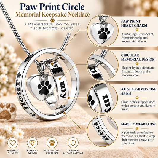 Paw Print Heart Pet Memorial Necklace | Silver Keepsake Pendant
