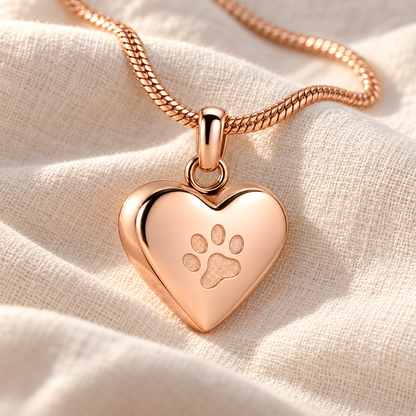 Rose Gold Paw Print Heart Necklace | Pet Memorial Keepsake