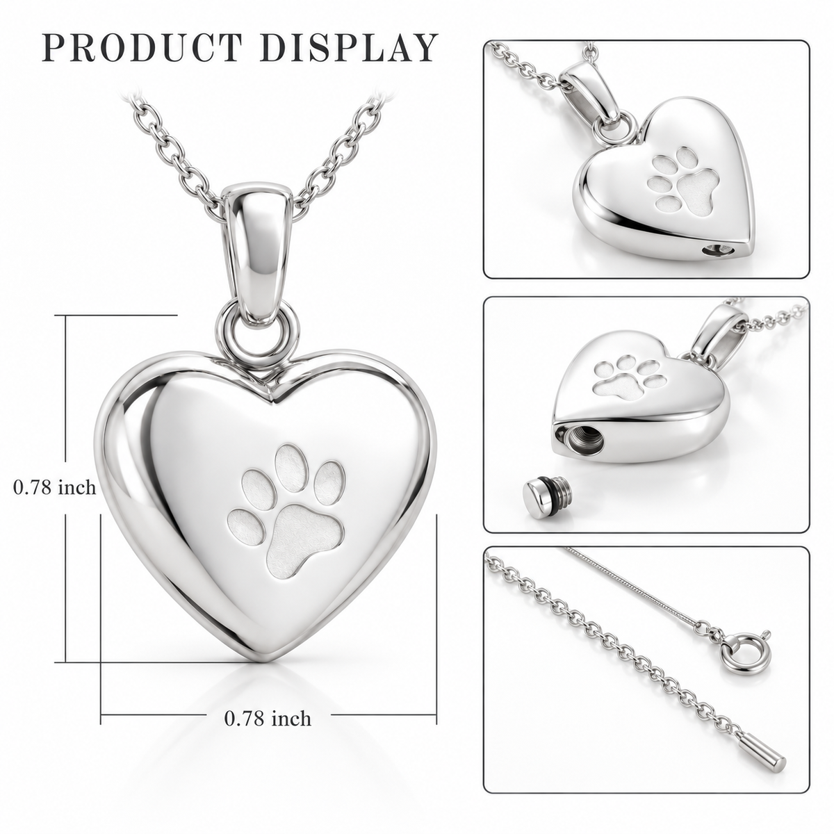 Heart Paw Memorial Urn Necklace for Pet Ashes