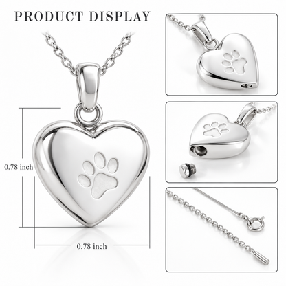 Heart Paw Memorial Urn Necklace for Pet Ashes