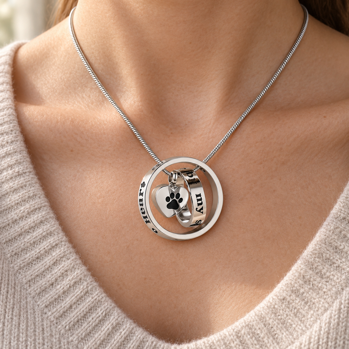 Paw Print Heart Pet Memorial Necklace | Silver Keepsake Pendant