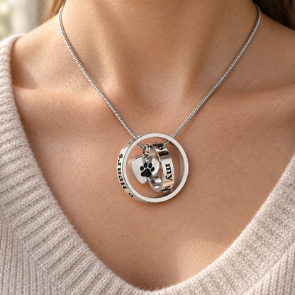 Paw Print Heart Pet Memorial Necklace | Silver Keepsake Pendant