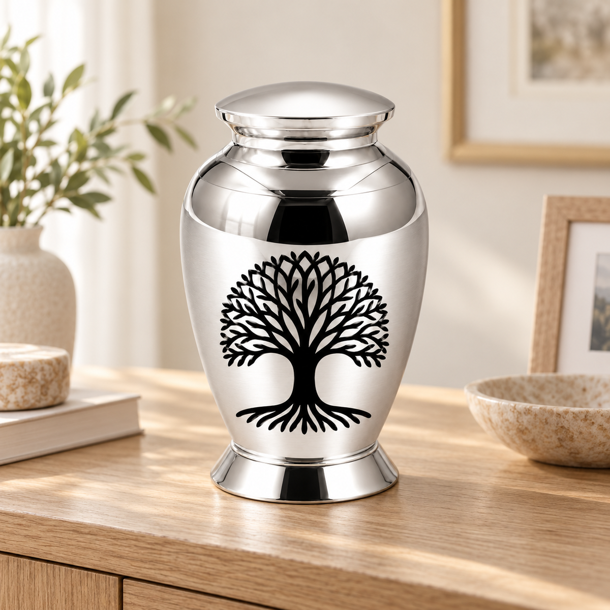 Silver-Tone Tree of Life Cremation Urn for Ashes
