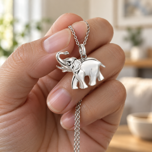 Elephant Urn Necklace for Ashes | Silver-Tone Memorial Pendant