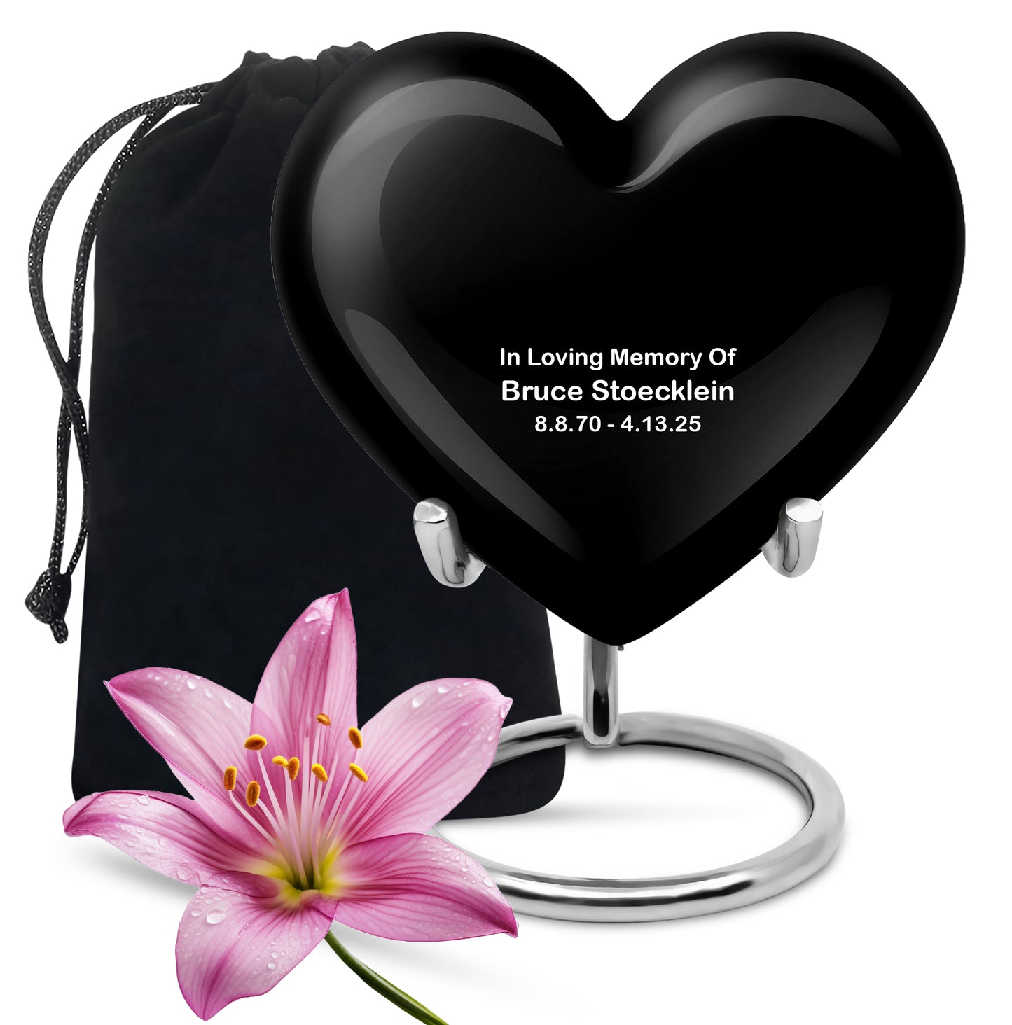 Black Personalized Artistic Cremation Urn for Human Ashes - 10-inch, 200 cu in - Yatskia