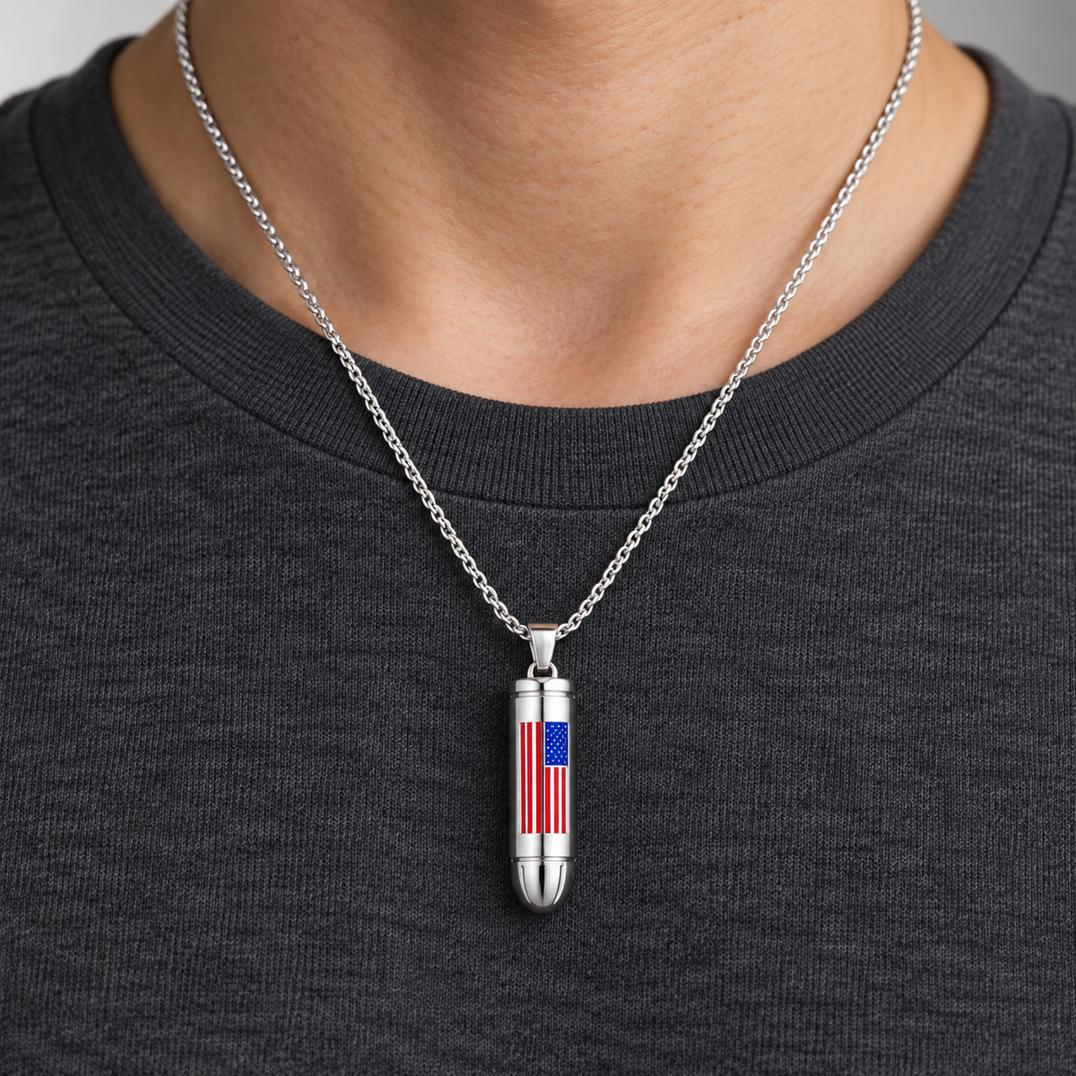 American Flag Bullet Memorial Urn Necklace for Ashes
