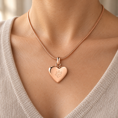 Rose Gold Paw Print Heart Necklace | Pet Memorial Keepsake