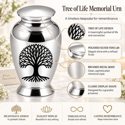 Silver-Tone Tree of Life Cremation Urn for Ashes