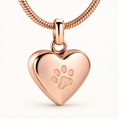 Rose Gold Paw Print Heart Necklace | Pet Memorial Keepsake