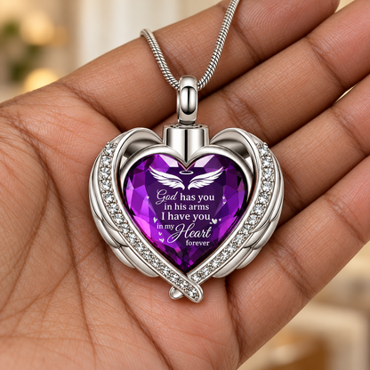 Purple Heart Angel Wings Memorial Necklace | Forever Loved Keepsake