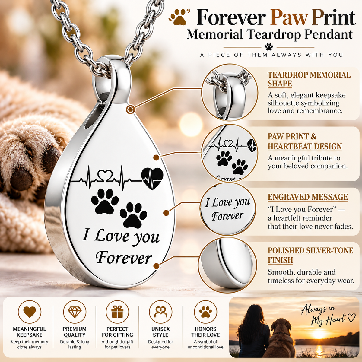 Paw Print Necklace for Pet Loss – Forever Loved Keepsake