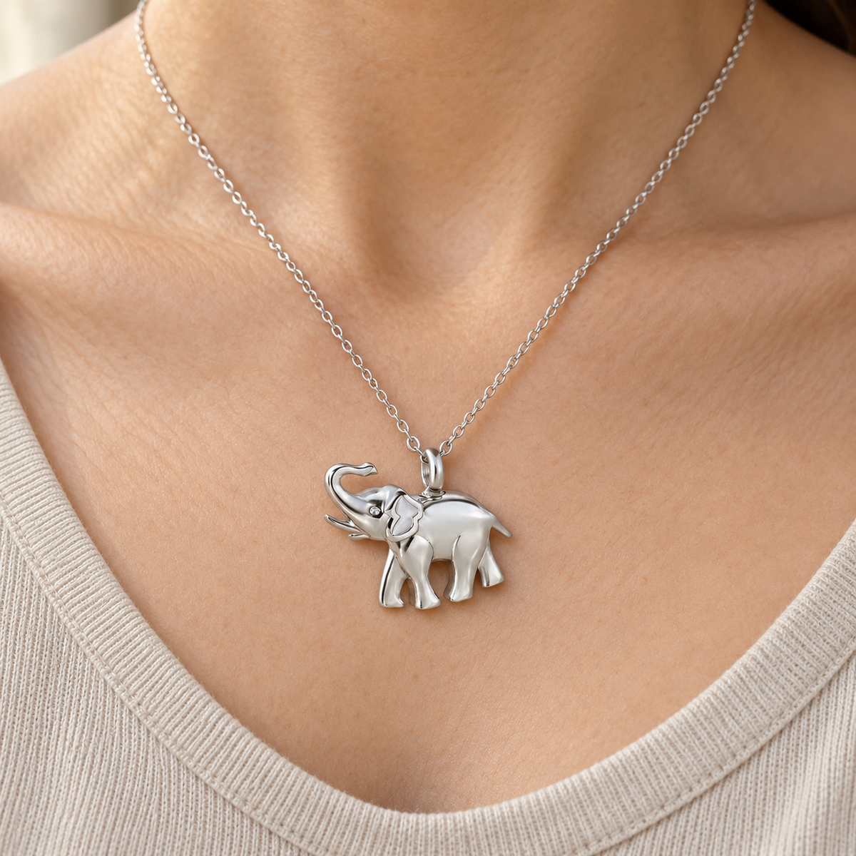 Elephant Urn Necklace for Ashes | Silver-Tone Memorial Pendant