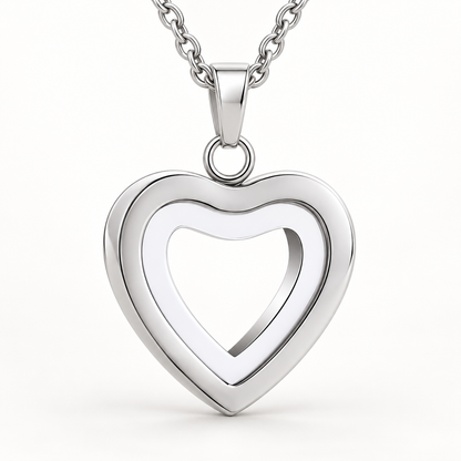 Silver Open Heart Memorial Necklace | Double Heart Keepsake Pendant