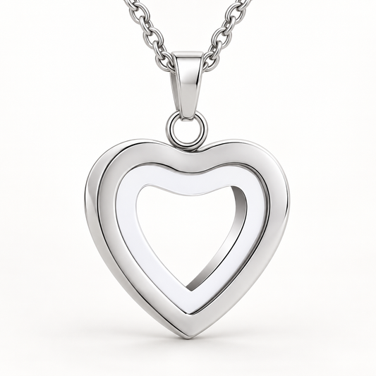 Silver Open Heart Memorial Necklace | Double Heart Keepsake Pendant