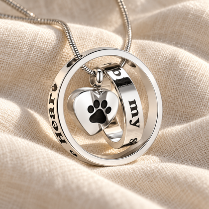 Paw Print Heart Pet Memorial Necklace | Silver Keepsake Pendant