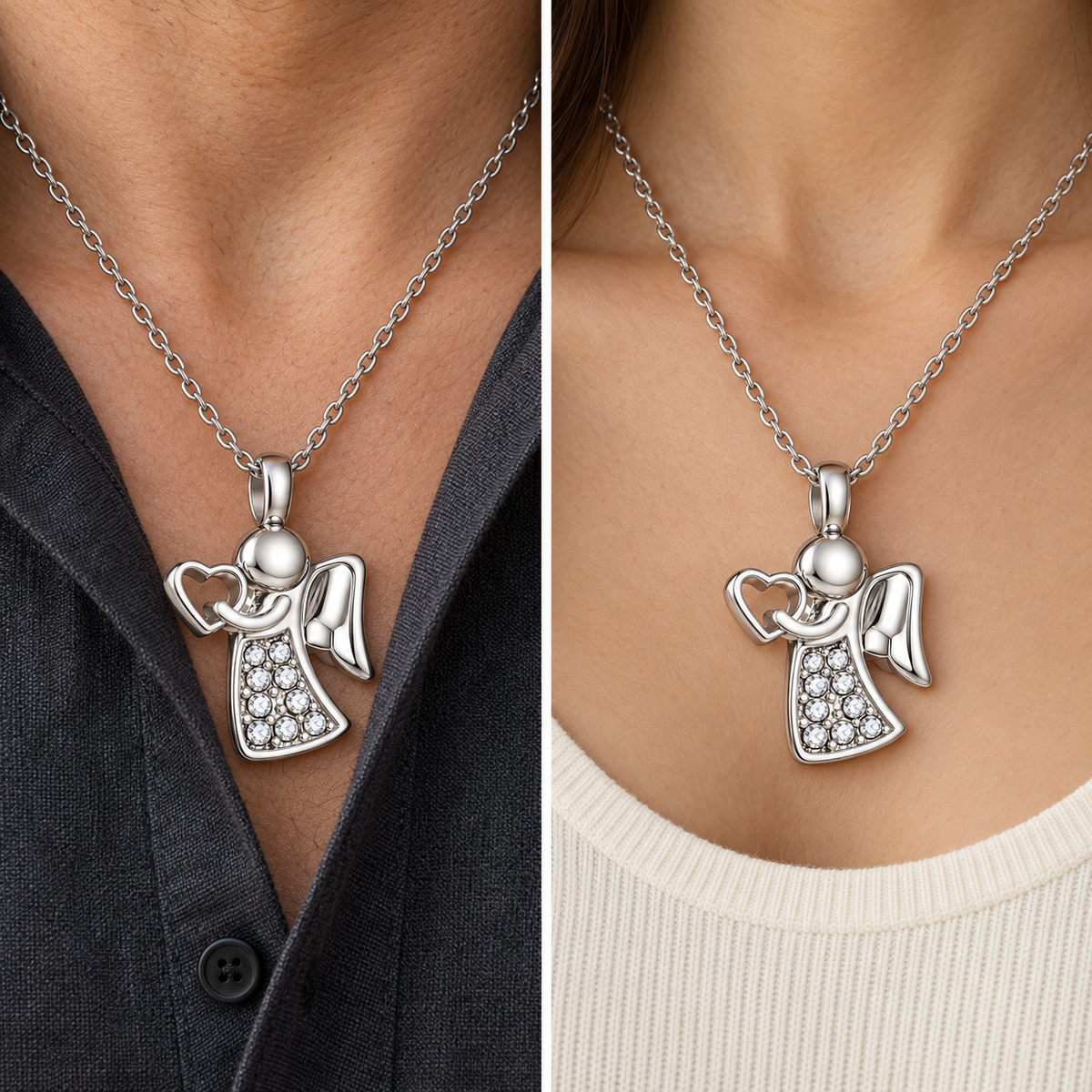 Angel of Love Memorial Necklace | Silver Heart Crystal Pendant