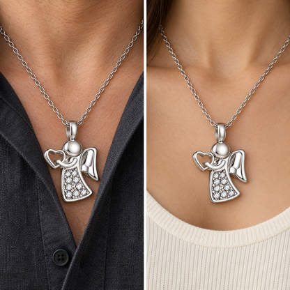 Angel of Love Memorial Necklace | Silver Heart Crystal Pendant