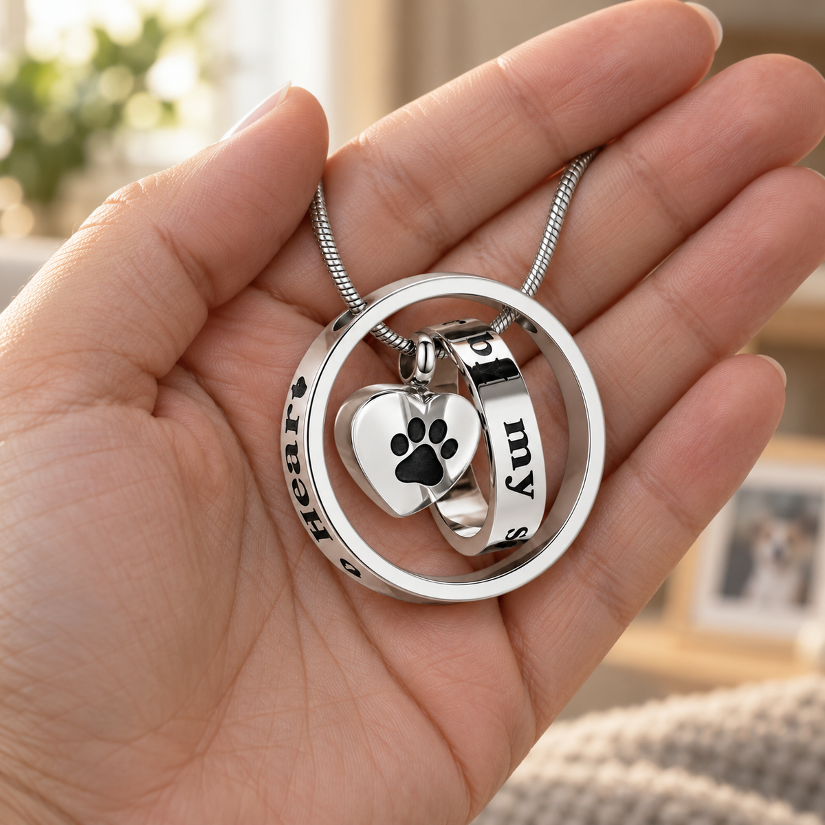 Paw Print Heart Pet Memorial Necklace | Silver Keepsake Pendant