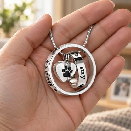Paw Print Heart Pet Memorial Necklace | Silver Keepsake Pendant