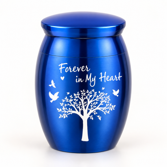 Royal Blue Cremation Urn for Ashes with Tree & Birds