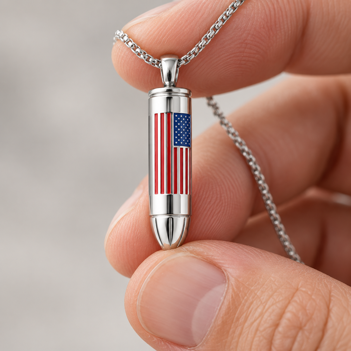 American Flag Bullet Memorial Urn Necklace for Ashes