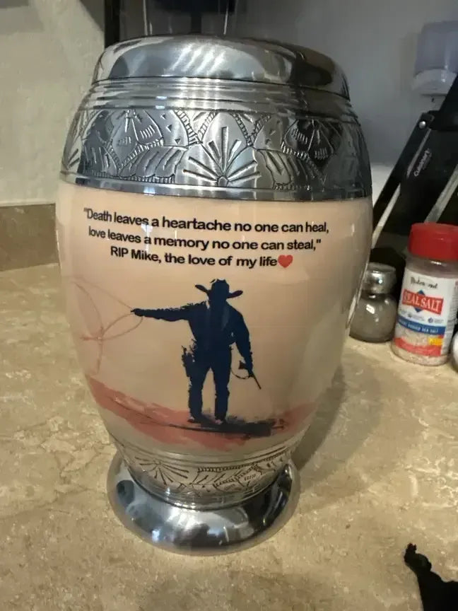 Customer photo with memorial urn