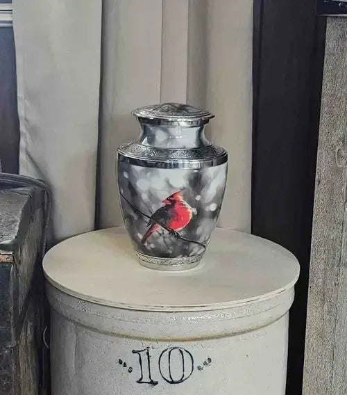 Customer photo with memorial urn