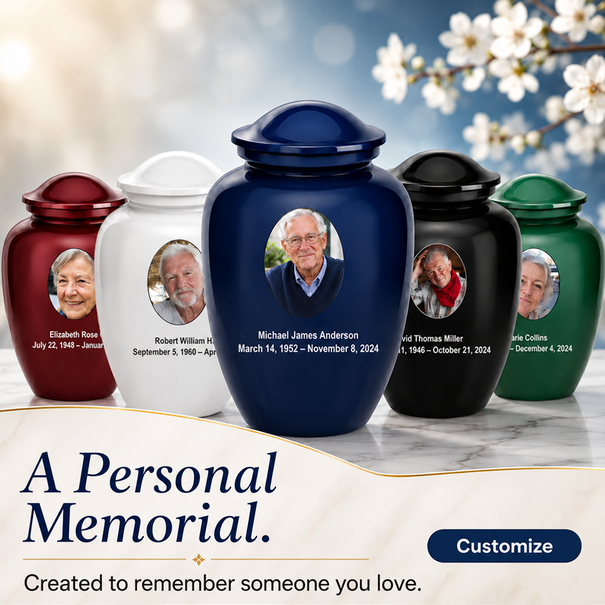 A personal memorial. Created to remember someone you love. Personalized urn design examples.