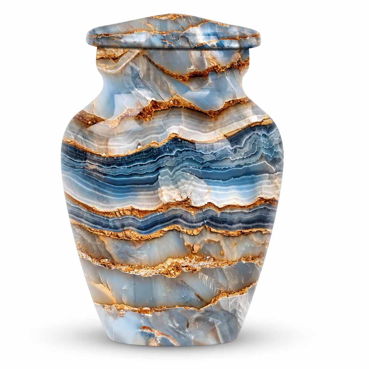 Blue and Gold Agate-Pattern Keepsake Urn for Ashes, 3-Inch, Single