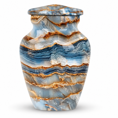 Blue and Gold Agate-Pattern Keepsake Urn for Ashes, 3-Inch, Single