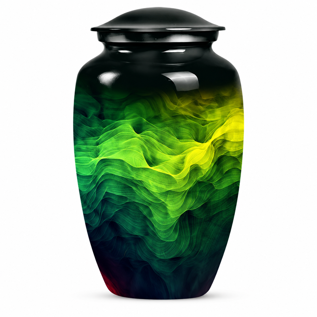 Green and Yellow Abstract Cremation Urn for Ashes, Black, 10-Inch