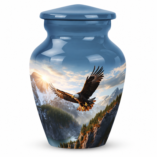Eagle Cremation Urn for Ashes, Blue Mountain Landscape, 10-Inch